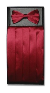 SILK Cumberbund & BowTie Solid BURGUNDY Color Men's Cummerbund Bow Tie Set