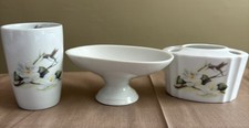 Bathroom Set, 3 Floral/Hummingbird, Vintage Ceramic signed Judy Bailey.