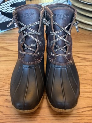 Sperry Waterproof Rubber Leather Rain Boots Brown Black  display picture 3