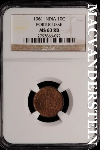 India: 1961 Portuguese 10C - NGC MS 63 RB - Scarce  No Reserve  #SLi391