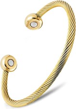 MagnetRX Magnetic Stainless Steel Bracelet Cuff Bangle Men Women Gold Small