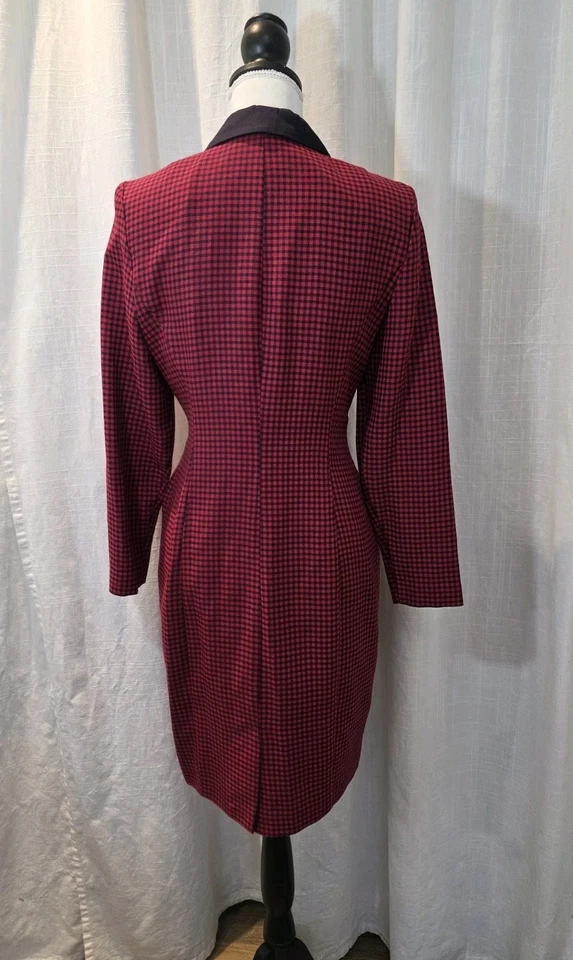 Vestido Vintage Años 90 Petite Sofisticate Rojo Cuadros Botón Delantero Hasta la Rodilla Talla 6 Foto 4 de 4