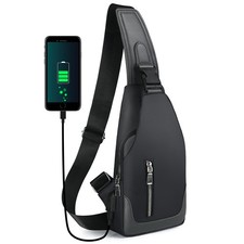 Sling Backpack w USB Charging Port Travel Daypack