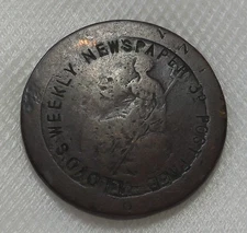 1797 GREAT BRITAIN CARTWHEEL PENNY WITH LLOYD'S WEEKLY NEWSPAPER COUNTERMARKS