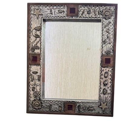 Vintage Mexican Milagro Mirror Ernesto Espinosa Tin Folk Art Copper Accents