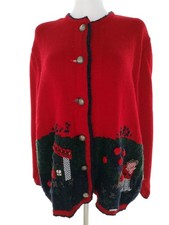 GIESSWEIN AUSTRIA Damen Geknöpfter Cardigan Gr. 42 Rot Lammwolle Grober Strick