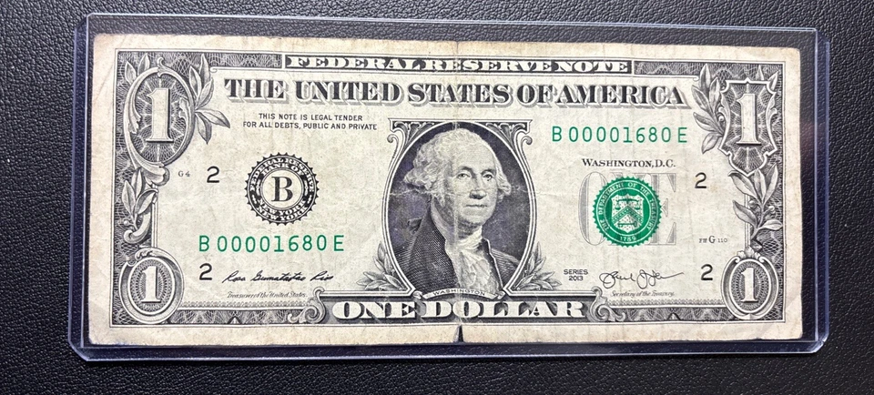 2013 $1 Dollar Bill #00001608 Very Low Number Bill - Image 2 of 3