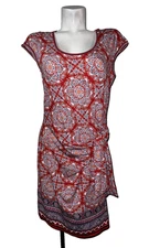 Max Studio Size M Red Stretch Geo Printed Jersey Faux Wrap Shift Dress Side Tie