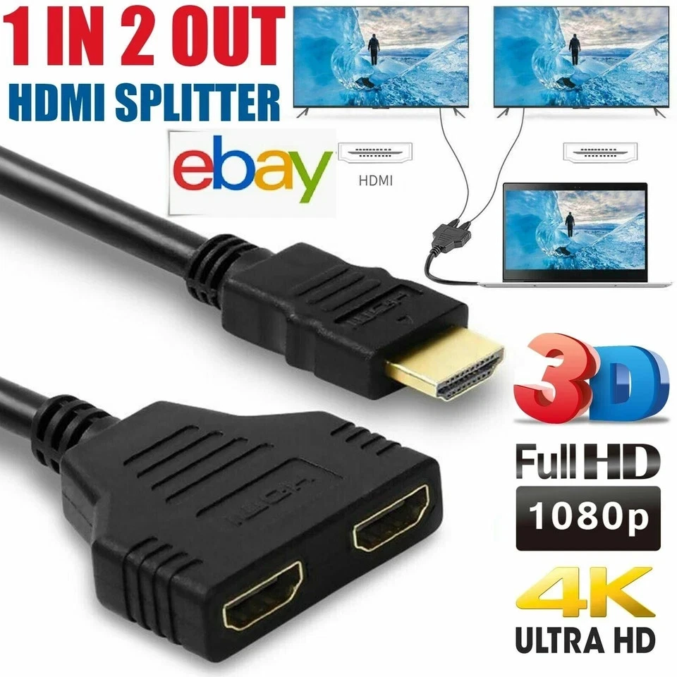 HDMI Splitter Adapter Cable 1 Input 2 Output for Office monitor pc laptop 1080p - Image 2 of 4