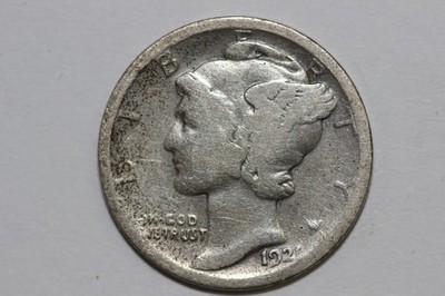 1921-P Key Date Mercury Winged Liberty 90% Silver Dime Grades Good (WMD992)