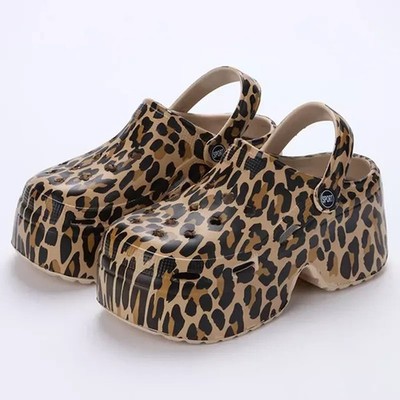 Leopard dicker Boden Clogs für Frauen geschlossene Zehe klobige Plateau Sandalen Frau Su
