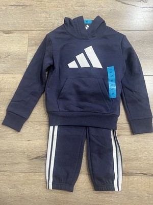 Adidas 4T Toddler Blue Sweatsuit 2 Piece Set Hooded Sweatshirt Sweatpants