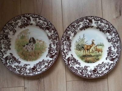 2 x Spode Woodland 27cm (1 Mule Deer 1 English Springer Spaniel ) Dinner Plates