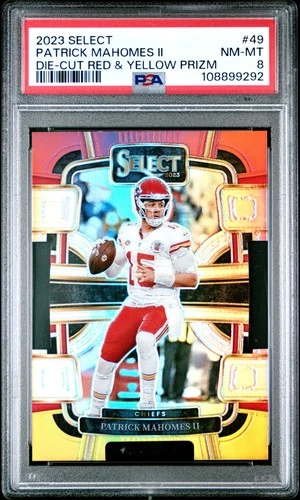 2023 PANINI SELECT DIE-CUT RED & YELLOW PRIZM #49 PATRICK MAHOMES II PSA 8