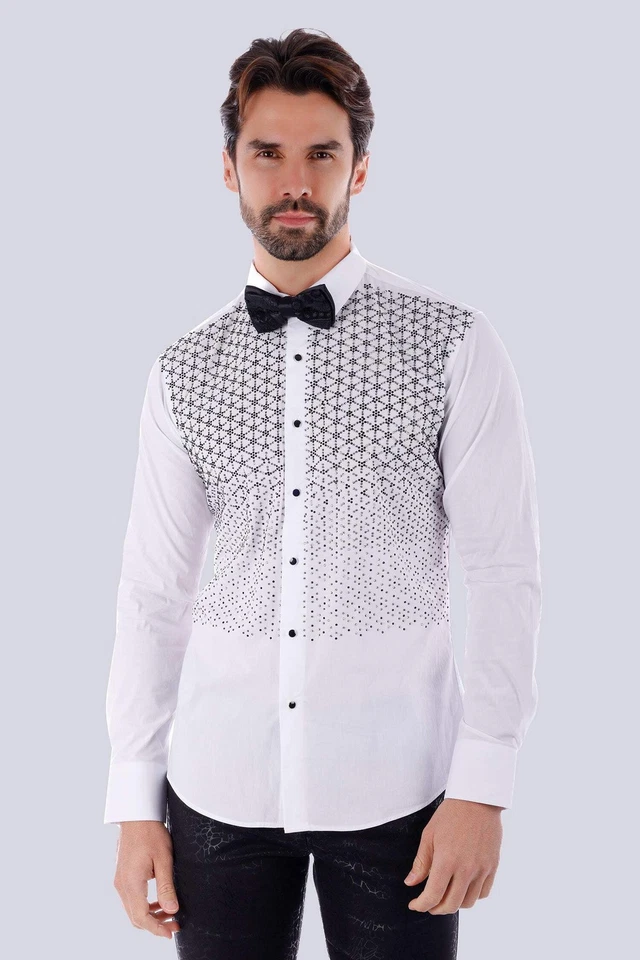 Barabas Men's Particle Rhinestone Tuxedo Long Sleeve Shirt 4TXR09 - Image 4 of 4
