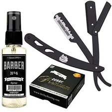 The Shave Factory Straight Edge Razor Kit (Black/Barber No4 Cologne 50ml / 100 D