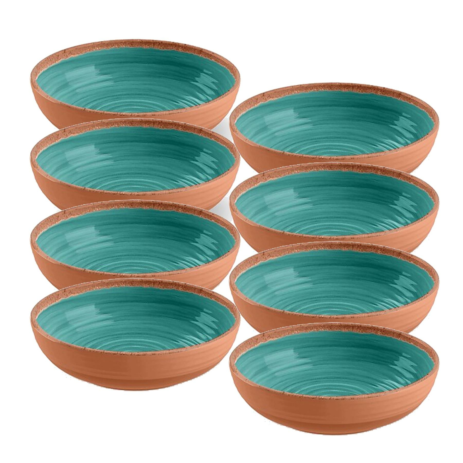 Turquoise Rustic Swirl Glaze Melamine/Plastic Bowls Set - Pack of 8 Bowls