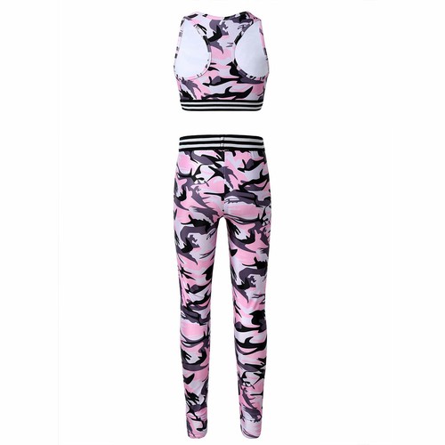 Girls Dancing Sports Otfits Racer Back Stretchy Crop Top Leggings Set Dancewear - Picture 9 of 39