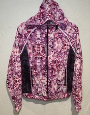 Champion Purple White Floral Full Zip Windbreaker Hooded Jacket Womens Medium