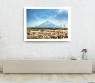 Mountain Print, Grassess Wall Art, Cloudy Sky Framed Nature Wall Art, Natural