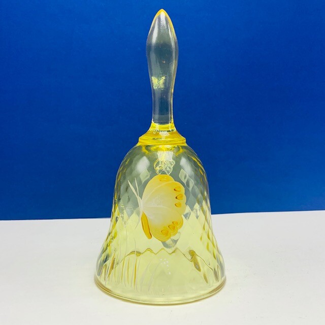 Fenton art glass vintage bell custard yellow butterfly butterflies
