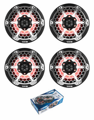 2 Pair DS18 NXL-6M/BK HYDRO Black 6.5'' 1200W 4-Ohm 2 Way Marine Speakers RGB LED