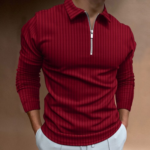 T-Shirt Herren Langarm Poloshirt Zip Neck Business Freizeit Oberteile Gerippt Training - Bild 24 von 36
