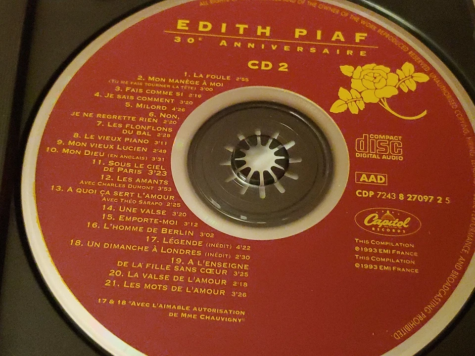 EDITH PIAF - 30th Anniversary 2 Disc Box Set 44 Songs  - Image 4 of 4