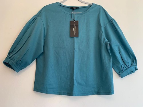 MAX MARA WOMEN'S 100% COTTON-POPLIN T-SHIRT/TOP/BLOUSE NWT W/SHORT PUFF SLEEVES - Picture 2 of 9