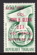 Togo Scott # 421a VF MNH 1962 100 Franc John Glenn Overprint in Carmine