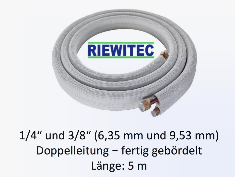 5 m Kältemittelleitung 1/4" + 3/8" (6,35 mm + 9,53 mm), gebördelt mit Zubehör