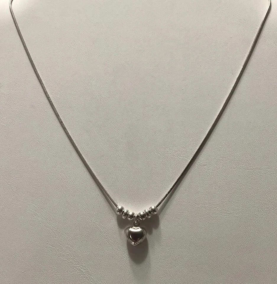 SILPADA 925 Sterling Silver Puffy Heart Bead 15in Necklace N1484  - Image 3 of 4