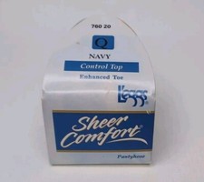 Vintage Leggs Sheer Comfort Control Top Pantyhose Navy Queen Size