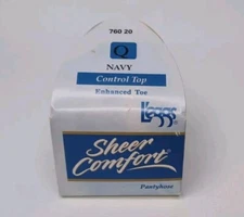 Vintage Leggs Sheer Comfort Control Top Pantyhose Navy Queen Size