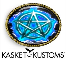 Ice Blue Pentagram Belt Buckle - Gothic Flames Occult Pentacle Belt Buckle - 329