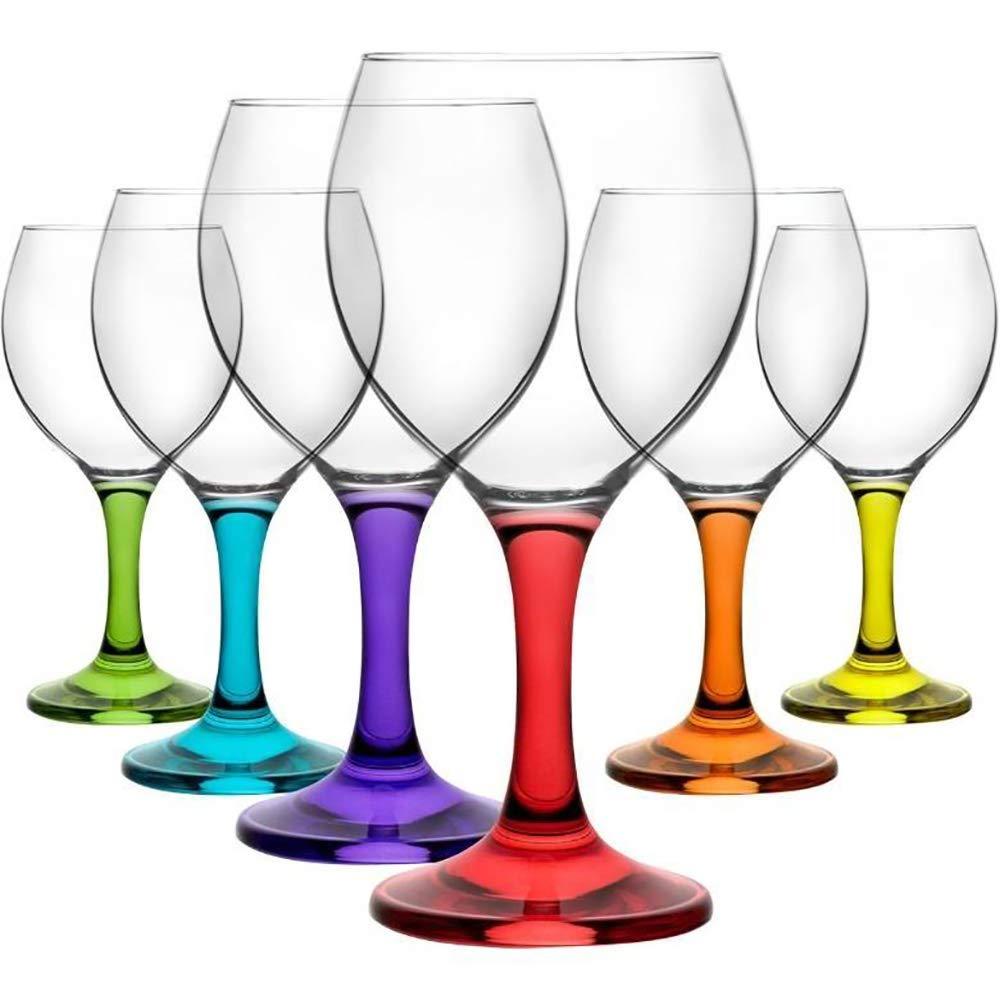 Coloured WINE GLASSES gift Large 260cc 8 3/4oz set of 6 Stem Wine