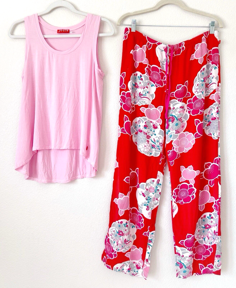 Josie Natori Pajama Set Medium Pants Small Tank Top Pink Floral Modal Rayon