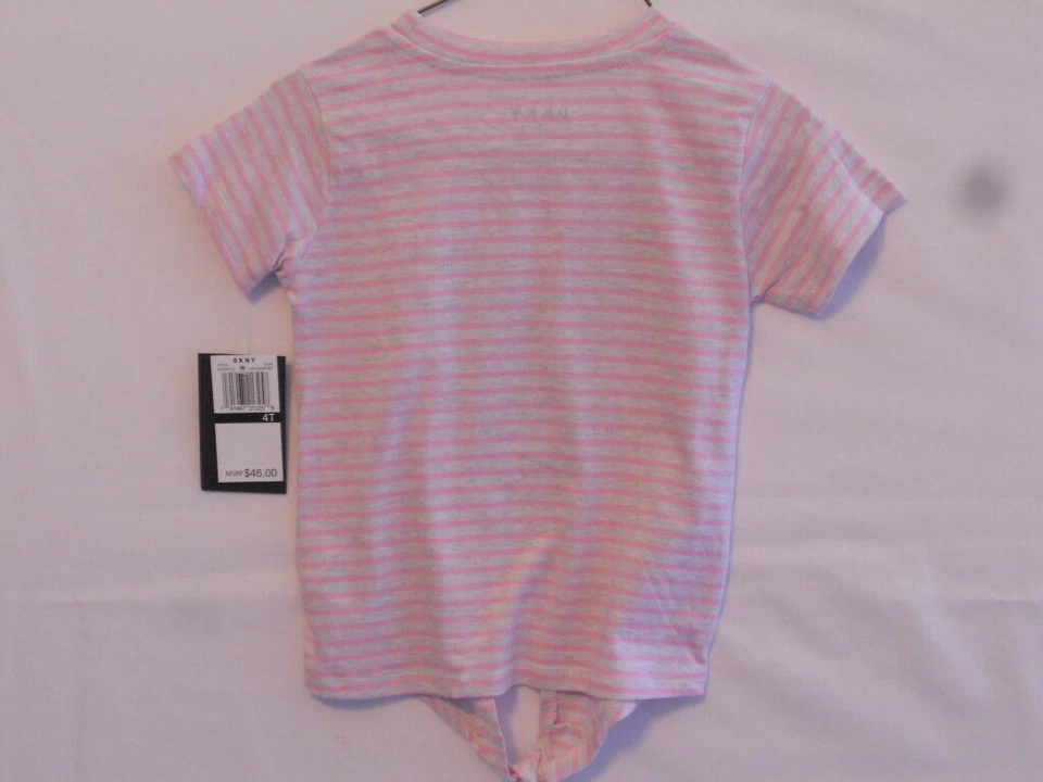NWT Girls DKNY 4T French Bull Dog Tie-Front T-Shirt Gray/Pink Sequins Tagged $46 - Image 2 of 2