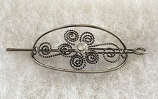 Vintage Silver Tone Rhinestone Hairpin Stickpin Barrette Floral Design 4.75  
