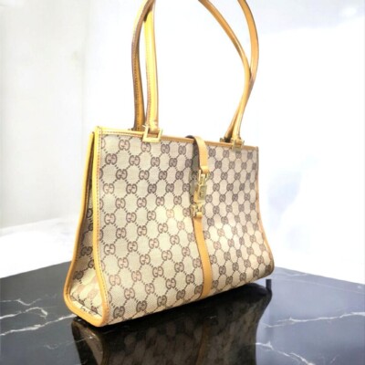 バッグ GUCCI hand bag Jackie Canvas beige Gucci Jackie handbag tote bag square GG canvas leather beige