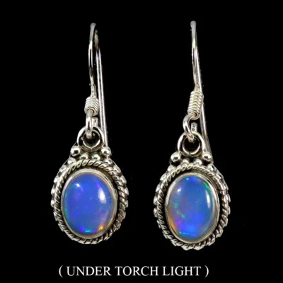 925 Sterling Silber Ohrringe Oval Feuer Opal 8x6Mm Natürlicher Edelstein Schmuck - Bild 1 von 4