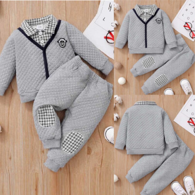 Newborn Baby Boy Clothes Outfit Button Long Sleeve Romper Jumpsuit Pants Set