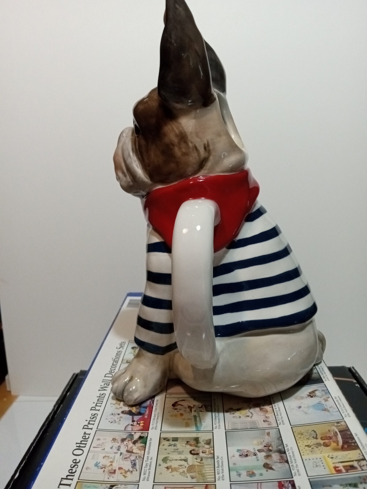 Blue Sky Clayworks Frenchie French Bulldog Teapot Blue White Shirt Red