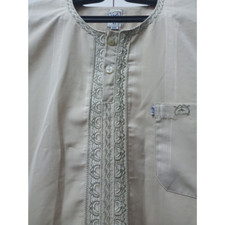 Traditional Middle Eastern Men's Thobe Jubba Long Robe Kaftan Beige Embroidered