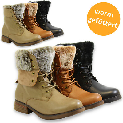 Damen Stiefeletten Boots GEFÜTTERT Warm Stiefel Booty  Winterschuhe Damenschuhe