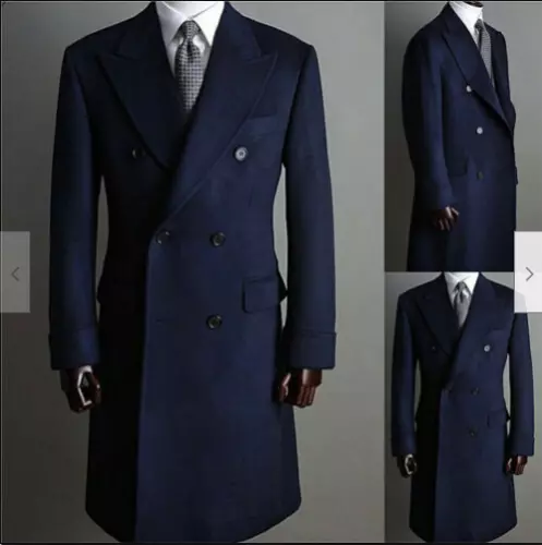Men Formal Overcoat Wool Jacket Double Breasted Blazer Peak Lapel Tuxedos Coat - Picture 3 of 17