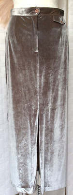 VTG Jenni Max Pocket Front Zip Button Gold Velvet Split Front Maxi Skirt Size 8