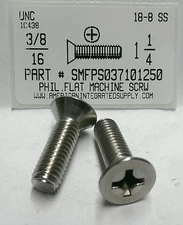 3/8-16x1-1/4 Flat Head Phillips Machine Screws Stainless Steel (10)