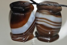 2Pcs13x18mm Unique BROWN TUXEDO SARDONYX Banding Agate 6-Sided Barrel Bead C1344