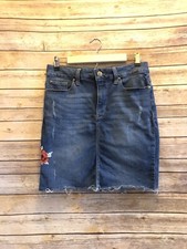 Seven7 Floral Embroidered Distressed Denim Fashion Skirt Size 6